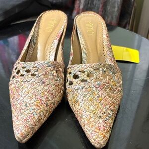 Woven Multicolor Pointed Slip-On Mules